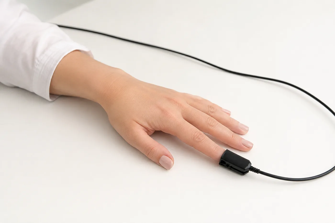 Sensore per biofeedback applicato al dito durante una seduta